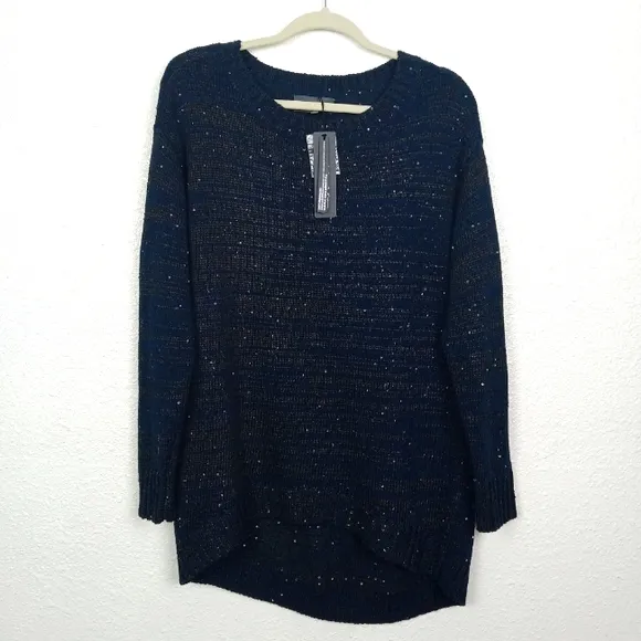 Michael Stars Sweater Women's XS/S Loose Long Blue Sparkle Sequins Boat L/S