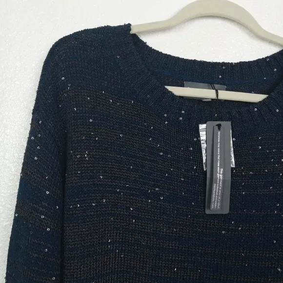 Michael Stars Sweater Women's XS/S Loose Long Blue Sparkle Sequins Boat L/S