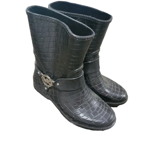Micheal Kors Black Leather Rain Boots