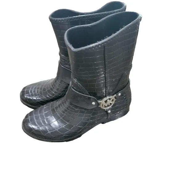 Micheal Kors Black Leather Rain Boots