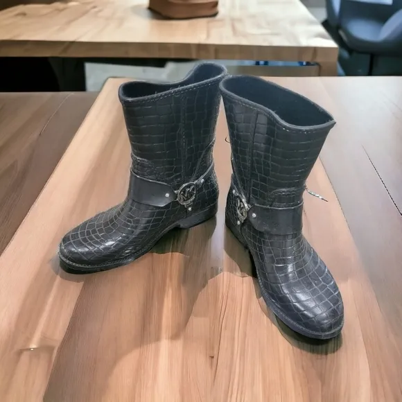 Micheal Kors Black Leather Rain Boots