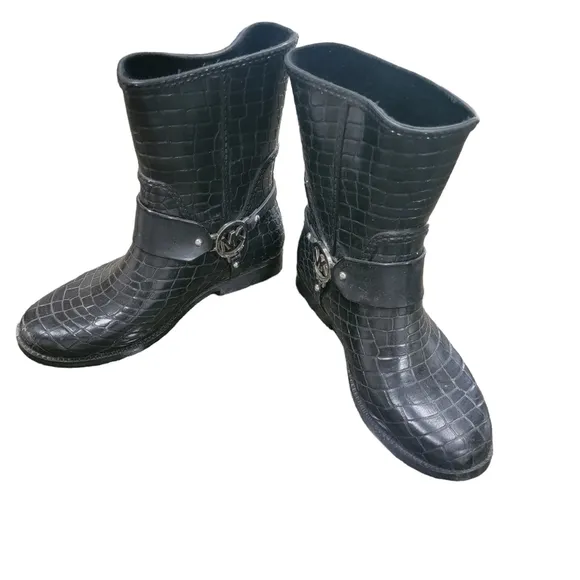 Micheal Kors Black Leather Rain Boots
