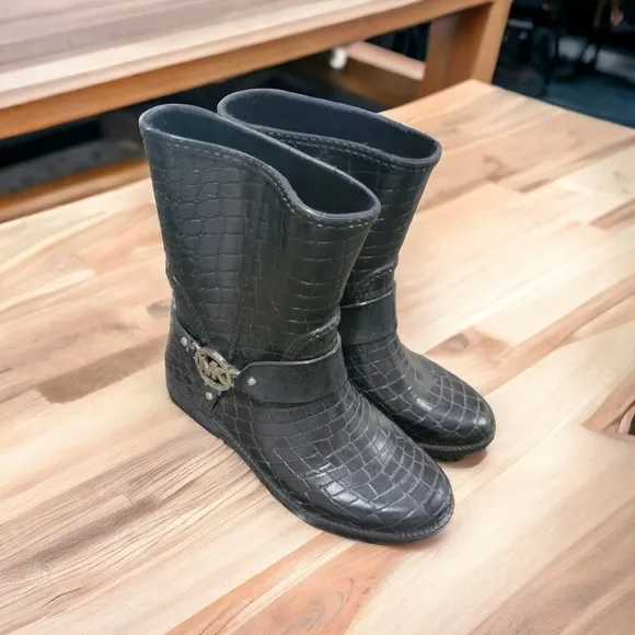 Micheal Kors Black Leather Rain Boots