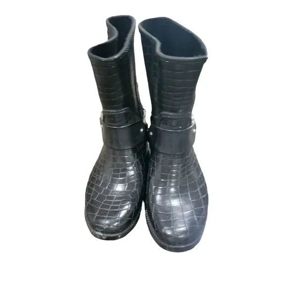 Micheal Kors Black Leather Rain Boots