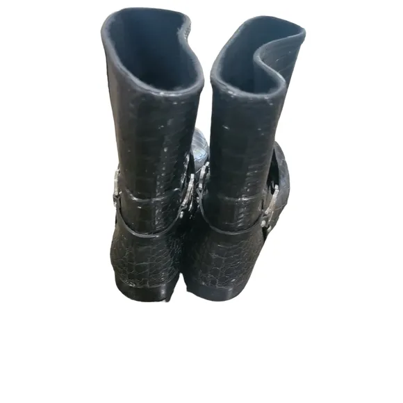 Micheal Kors Black Leather Rain Boots