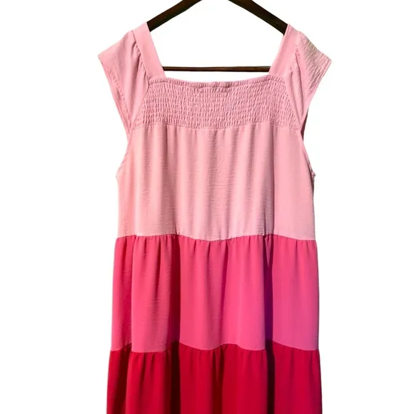 Michelle McDowell Ellis Fly Pink Orange Red Color Block Midi Dress NWOT