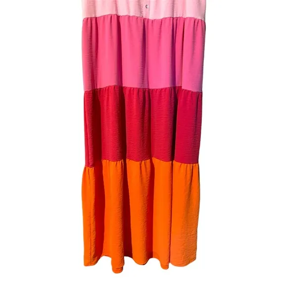 Michelle McDowell Ellis Fly Pink Orange Red Color Block Midi Dress NWOT