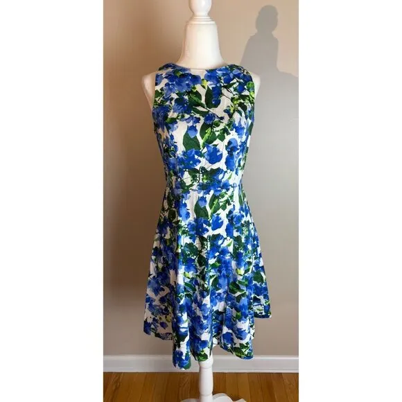 Milly For Design Nation Blue   Green Floral Sleeveless Mini Dress Size 4