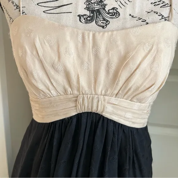 Milly of NY Silk Colorblock Empire Waist Polka Dot Dress Black Cream Sz 2