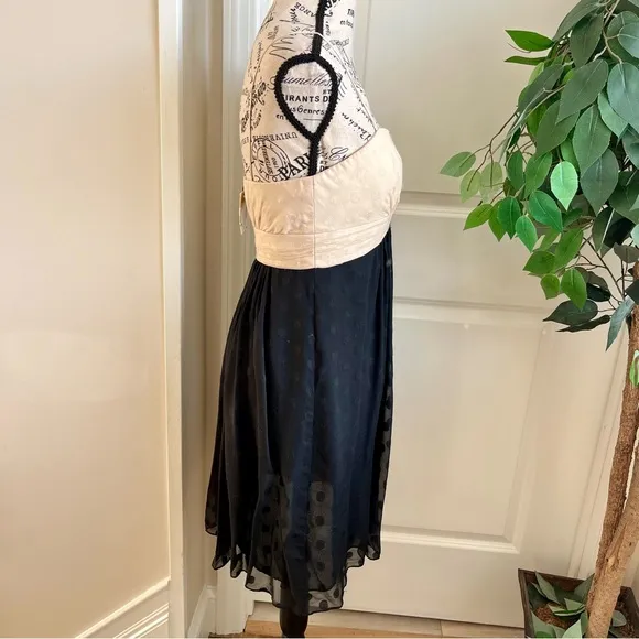 Milly of NY Silk Colorblock Empire Waist Polka Dot Dress Black Cream Sz 2