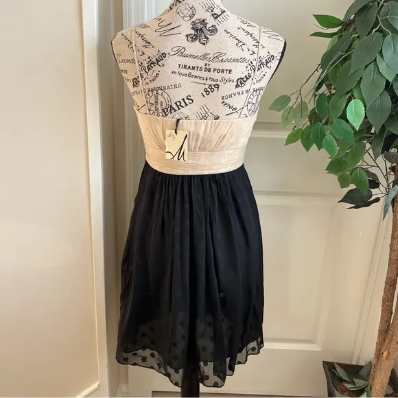 Milly of NY Silk Colorblock Empire Waist Polka Dot Dress Black Cream Sz 2