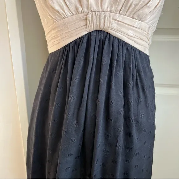 Milly of NY Silk Colorblock Empire Waist Polka Dot Dress Black Cream Sz 2