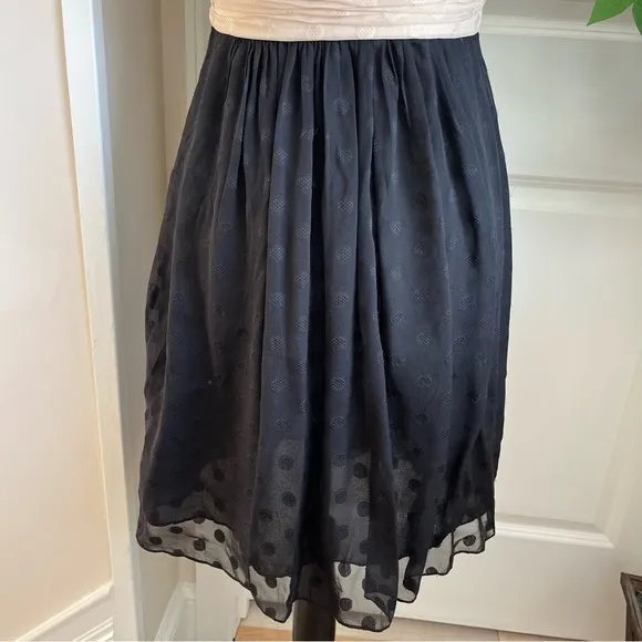 Milly of NY Silk Colorblock Empire Waist Polka Dot Dress Black Cream Sz 2