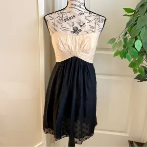 Milly of NY Silk Colorblock Empire Waist Polka Dot Dress Black Cream Sz 2