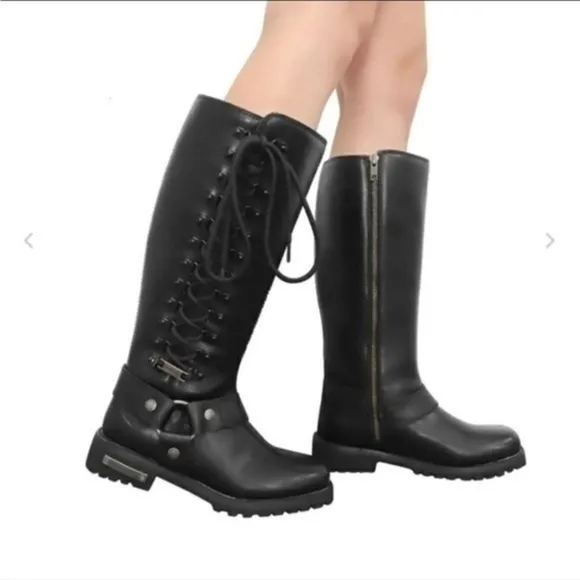 MILWAUKEE RIDERS WOMEN'S MR-BTL7005 BLACK LEATHER SIDE ZIP BOOTS SZ 9