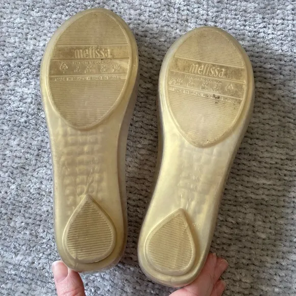 Mini Melissa Disney Little Mermaid Ariel Sparkle Bow Flats Girls Sz 3 Gold Pink