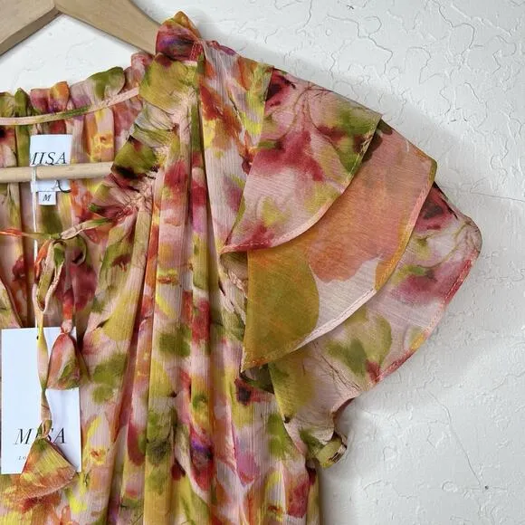 Misa Dress Misa Los Angeles Anouk Golden Flora Mix Flowing Wedding Date Size M