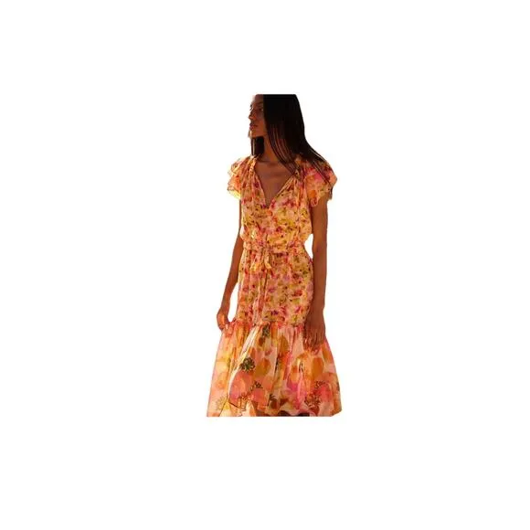 Misa Dress Misa Los Angeles Anouk Golden Flora Mix Flowing Wedding Date Size M