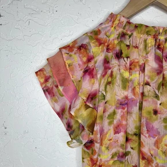 Misa Dress Misa Los Angeles Anouk Golden Flora Mix Flowing Wedding Date Size M