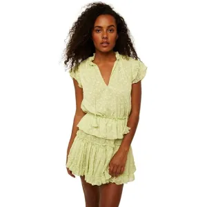 Misa Lilian Tiered Honeydew Ruffle Tie V Neck Clip Dot Mini Dress Size XS NEW