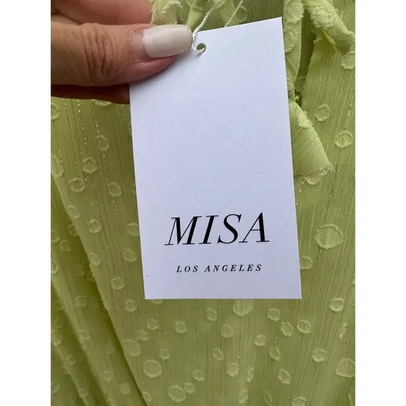 Misa Lilian Tiered Honeydew Ruffle Tie V Neck Clip Dot Mini Dress Size XS NEW