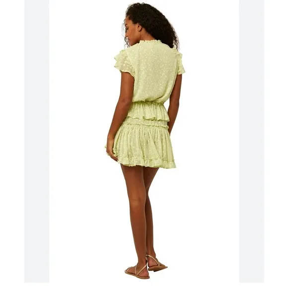 Misa Lilian Tiered Honeydew Ruffle Tie V Neck Clip Dot Mini Dress Size XS NEW