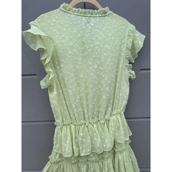 Misa Lilian Tiered Honeydew Ruffle Tie V Neck Clip Dot Mini Dress Size XS NEW