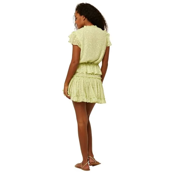 Misa Lilian Tiered Honeydew Ruffle Tie V Neck Clip Dot Mini Dress Size XS NEW