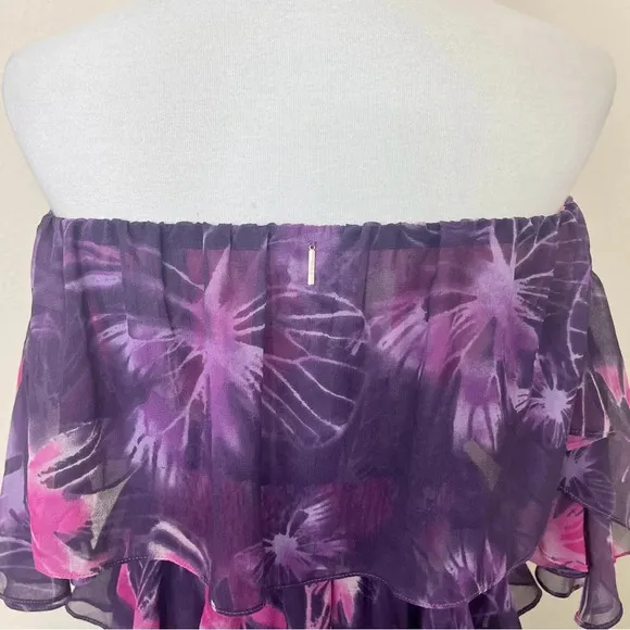 MISA Los Angeles Dalia Purple Floral Off Shoulder Midi Dress
