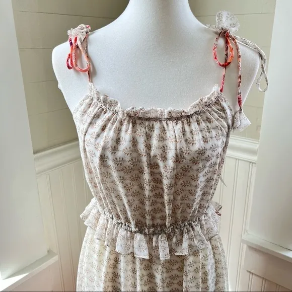 Misa Los Angeles Dionica Ruffled Midi Dress Medium whimsical boho romantic NWT