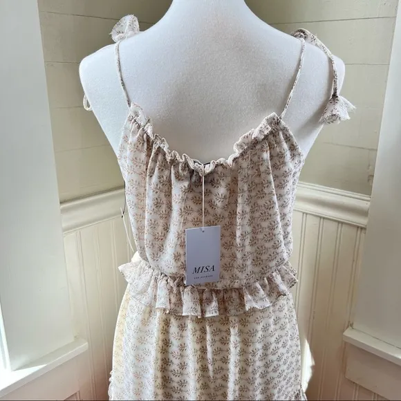 Misa Los Angeles Dionica Ruffled Midi Dress Medium whimsical boho romantic NWT