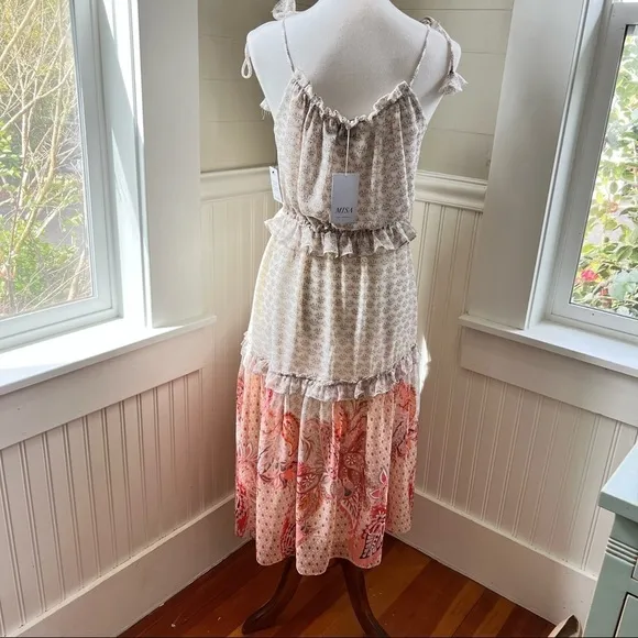 Misa Los Angeles Dionica Ruffled Midi Dress Medium whimsical boho romantic NWT