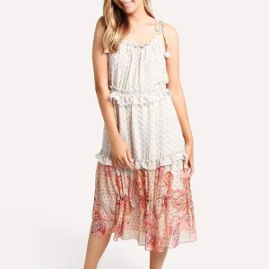 Misa Los Angeles Dionica Ruffled Midi Dress Medium whimsical boho romantic NWT