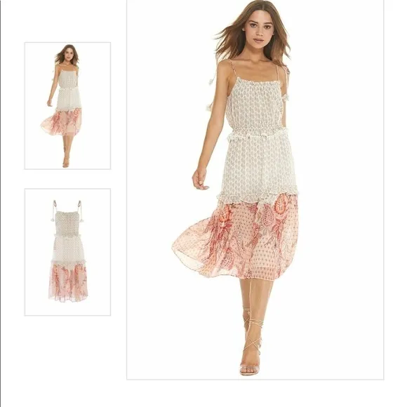 Misa Los Angeles Dionica Ruffled Midi Dress Medium whimsical boho romantic NWT