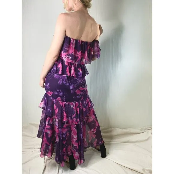 MISA LOS ANGELES Purple Floral Ruffled Off the Shoulder Maxi Dress US MEDIUM