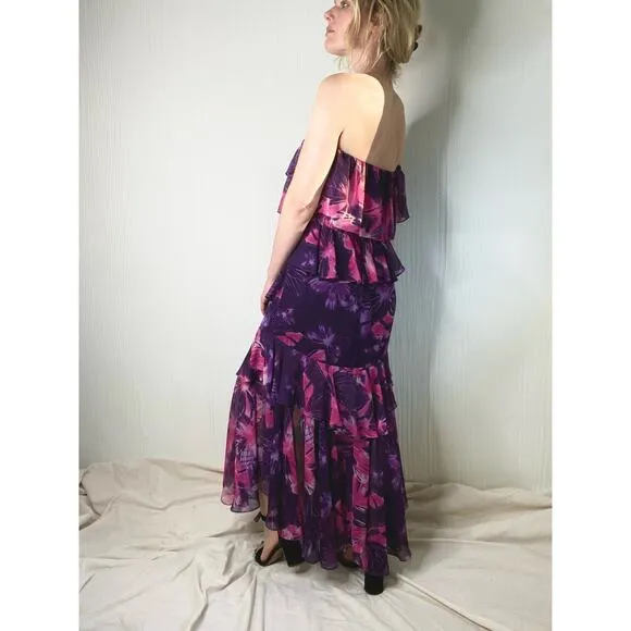 MISA LOS ANGELES Purple Floral Ruffled Off the Shoulder Maxi Dress US MEDIUM