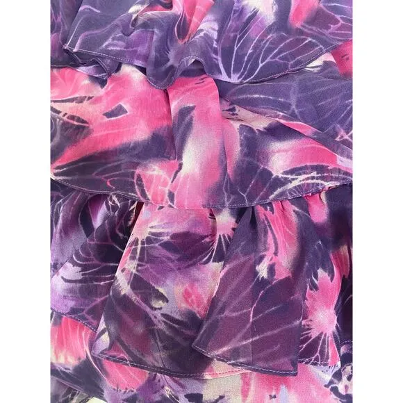 MISA LOS ANGELES Purple Floral Ruffled Off the Shoulder Maxi Dress US MEDIUM