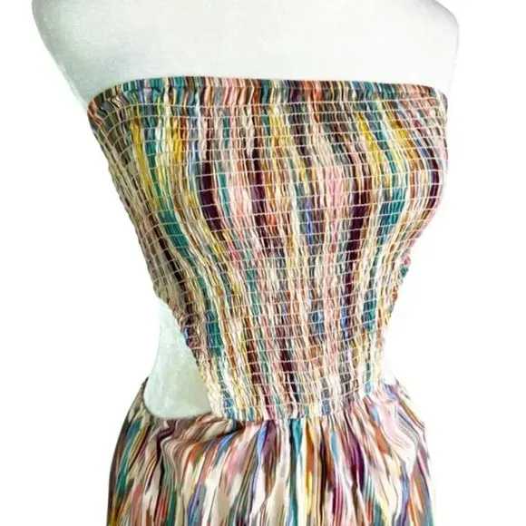 MISA Myka Ikat Strapless Cutout Smocked Cotton Blend Dress Size S NWT