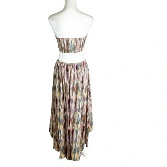 MISA Myka Ikat Strapless Cutout Smocked Cotton Blend Dress Size S NWT