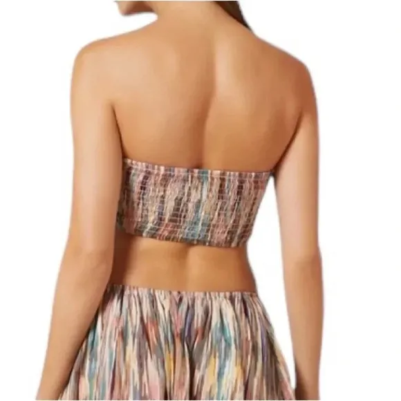 MISA Myka Ikat Strapless Cutout Smocked Cotton Blend Dress Size S NWT