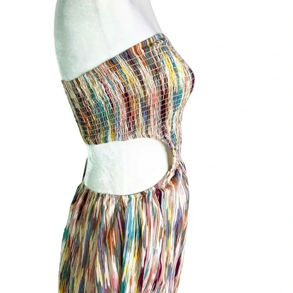 MISA Myka Ikat Strapless Cutout Smocked Cotton Blend Dress Size S NWT