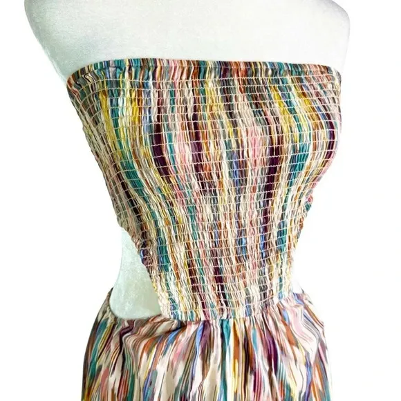 MISA Myka Ikat Strapless Cutout Smocked Cotton Blend Dress Size S NWT