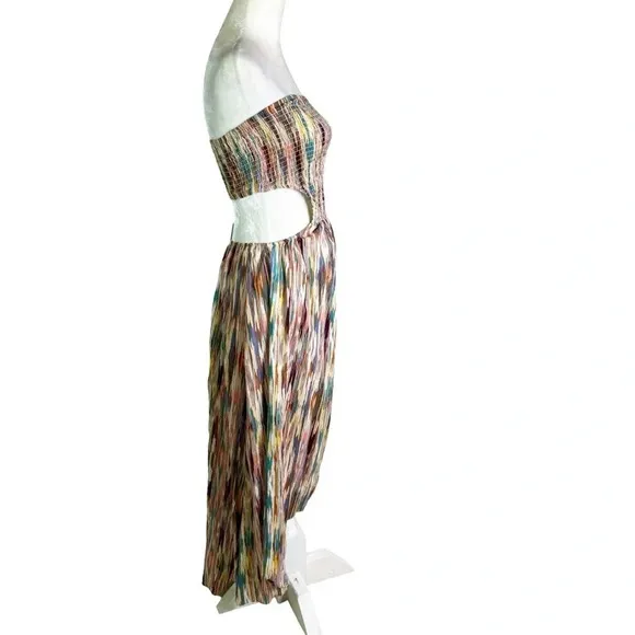 MISA Myka Ikat Strapless Cutout Smocked Cotton Blend Dress Size S NWT