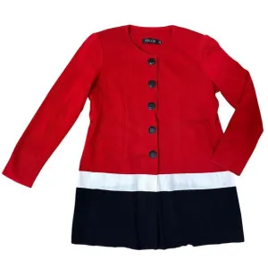 Misook Round Neckline Button Closure Red &amp; Black Knit Jacket Blazer size XL