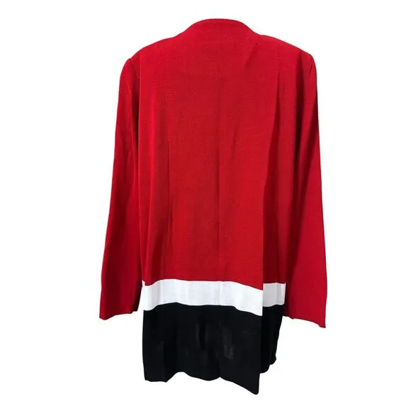 Misook Round Neckline Button Closure Red &amp; Black Knit Jacket Blazer size XL