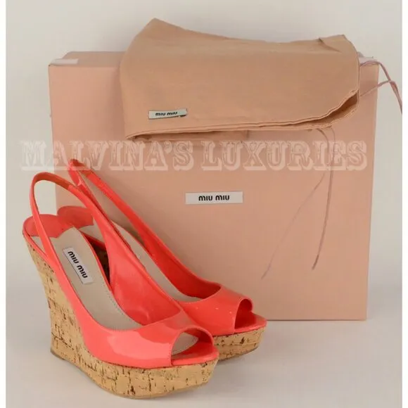 MIU MIU BY PRADA SHOES PLATFORM WEDGE OPEN TOE SLINGBACK SANDALS sz 40 / 10