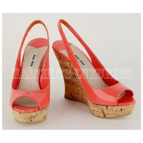 MIU MIU BY PRADA SHOES PLATFORM WEDGE OPEN TOE SLINGBACK SANDALS sz 40 / 10