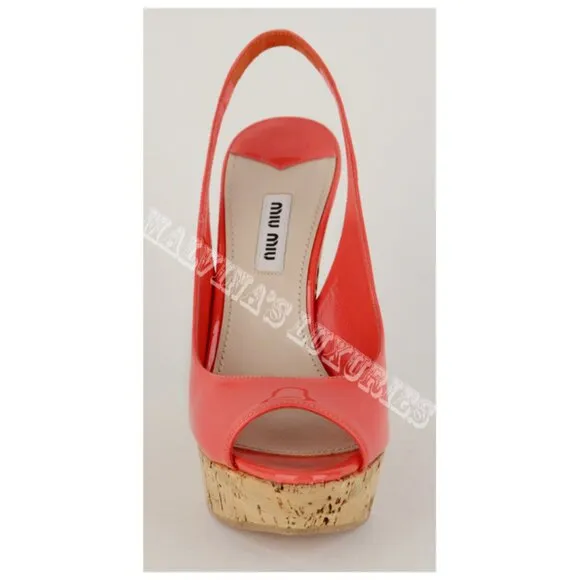 MIU MIU BY PRADA SHOES PLATFORM WEDGE OPEN TOE SLINGBACK SANDALS sz 40 / 10