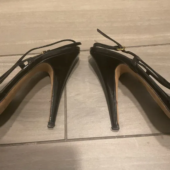 Miu Miu Prada Vintage Black Patent Leather Slingback Pumps Heels Shoes Y2K sz 40