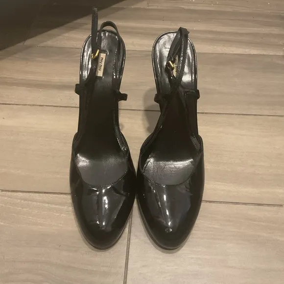 Miu Miu Prada Vintage Black Patent Leather Slingback Pumps Heels Shoes Y2K sz 40